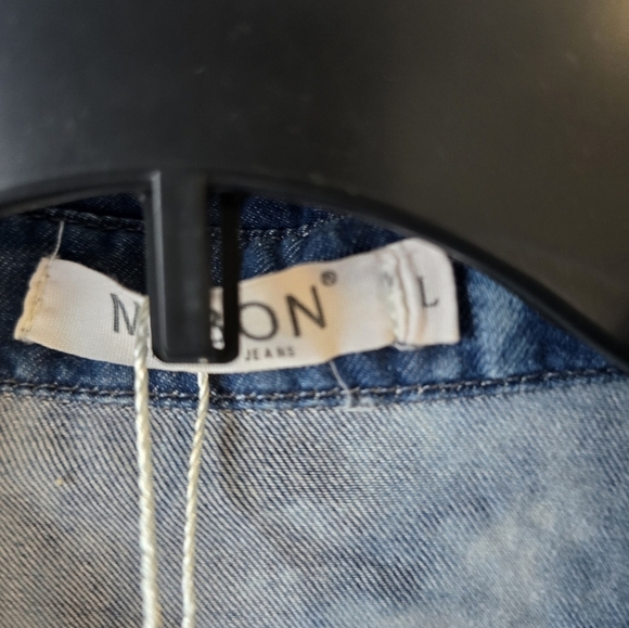 Mebon Machine Chambray Romper Jumpsuit Women L Blue Denim LongSleeve Tye Dye - Picture 6 of 16